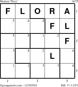 The grouppuzzles.com Medium Flora puzzle for Monday December 30, 2024 with all 5 steps marked