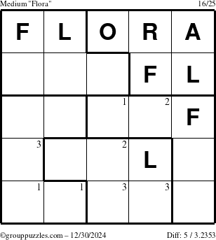 The grouppuzzles.com Medium Flora puzzle for Monday December 30, 2024 with the first 3 steps marked