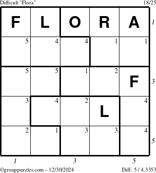 The grouppuzzles.com Difficult Flora puzzle for Monday December 30, 2024 with all 5 steps marked