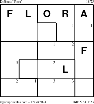 The grouppuzzles.com Difficult Flora puzzle for Monday December 30, 2024 with the first 3 steps marked