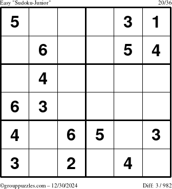 The grouppuzzles.com Easy Sudoku-Junior puzzle for Monday December 30, 2024