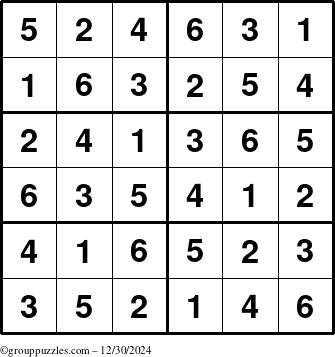 The grouppuzzles.com Answer grid for the Sudoku-Junior puzzle for Monday December 30, 2024