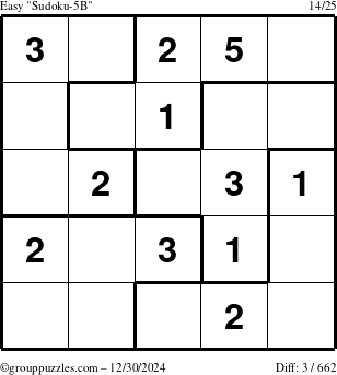 The grouppuzzles.com Easy Sudoku-5B puzzle for Monday December 30, 2024