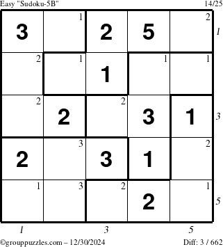 The grouppuzzles.com Easy Sudoku-5B puzzle for Monday December 30, 2024 with all 3 steps marked