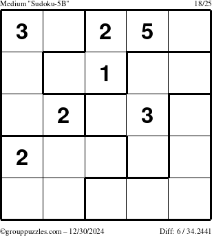 The grouppuzzles.com Medium Sudoku-5B puzzle for Monday December 30, 2024