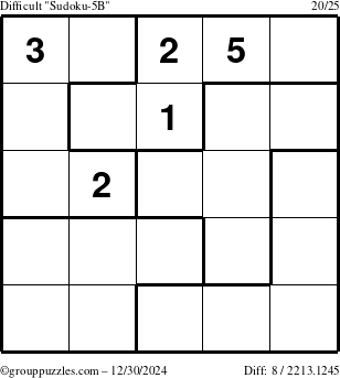 The grouppuzzles.com Difficult Sudoku-5B puzzle for Monday December 30, 2024