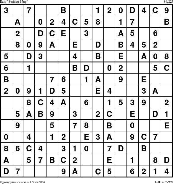 The grouppuzzles.com Easy Sudoku-15up puzzle for Monday December 30, 2024