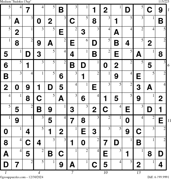 The grouppuzzles.com Medium Sudoku-15up puzzle for Monday December 30, 2024, suitable for printing, with all 6 steps marked