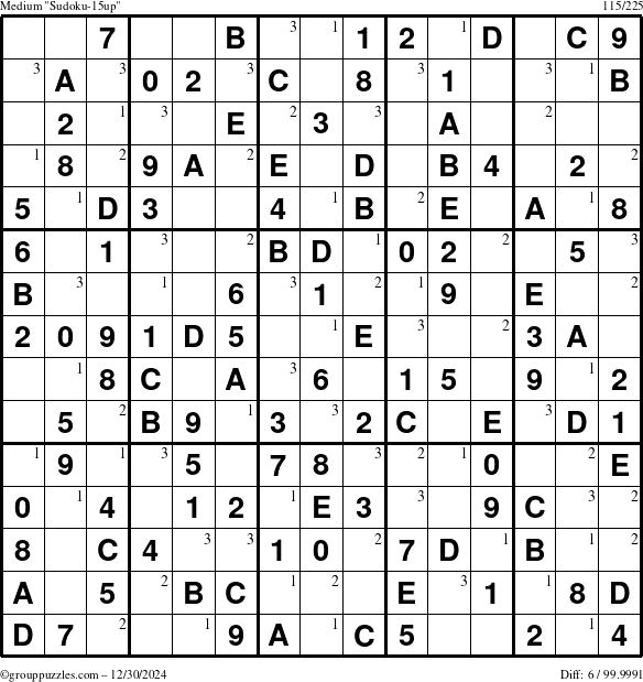 The grouppuzzles.com Medium Sudoku-15up puzzle for Monday December 30, 2024 with the first 3 steps marked