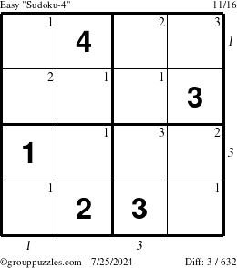 The grouppuzzles.com Easy Sudoku-4 puzzle for Thursday July 25, 2024 with all 3 steps marked