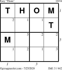 The grouppuzzles.com Easy Thom puzzle for Thursday July 25, 2024 with all 3 steps marked