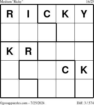 The grouppuzzles.com Medium Ricky puzzle for Thursday July 25, 2024