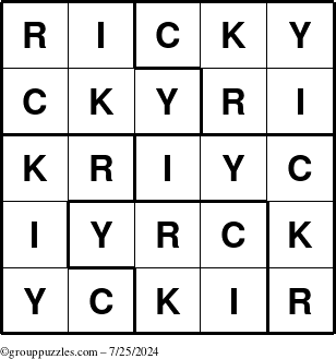 The grouppuzzles.com Answer grid for the Ricky puzzle for Thursday July 25, 2024