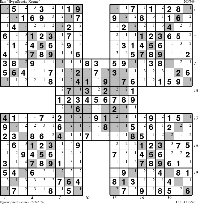 The grouppuzzles.com Easy cover-HyperXtreme puzzle for Thursday July 25, 2024, suitable for printing, with all 4 steps marked