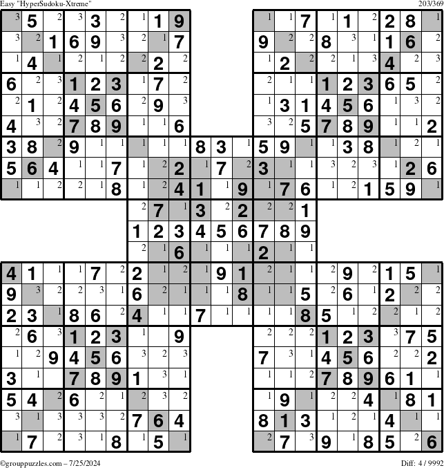 The grouppuzzles.com Easy cover-HyperXtreme puzzle for Thursday July 25, 2024 with the first 3 steps marked