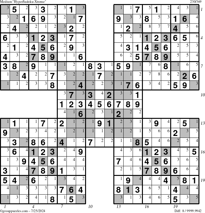 The grouppuzzles.com Medium cover-HyperXtreme puzzle for Thursday July 25, 2024 with all 8 steps marked