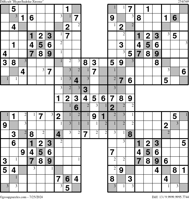 The grouppuzzles.com Difficult cover-HyperXtreme puzzle for Thursday July 25, 2024 with the first 3 steps marked