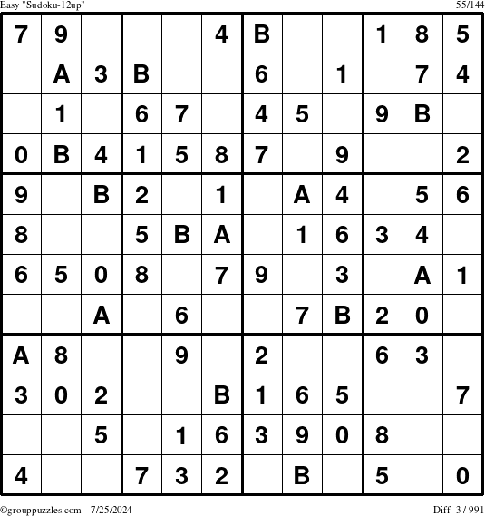 The grouppuzzles.com Easy Sudoku-12up puzzle for Thursday July 25, 2024