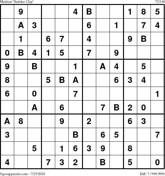 The grouppuzzles.com Medium Sudoku-12up puzzle for Thursday July 25, 2024