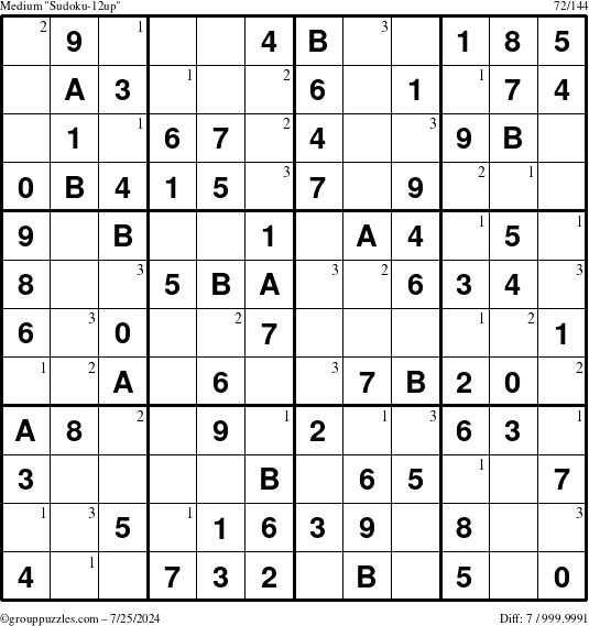 The grouppuzzles.com Medium Sudoku-12up puzzle for Thursday July 25, 2024 with the first 3 steps marked