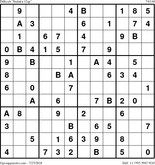 The grouppuzzles.com Difficult Sudoku-12up puzzle for Thursday July 25, 2024