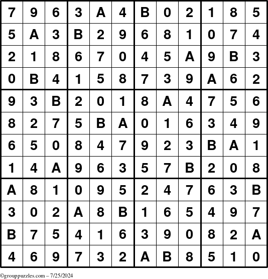 The grouppuzzles.com Answer grid for the Sudoku-12up puzzle for Thursday July 25, 2024