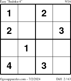 The grouppuzzles.com Easy Sudoku-4 puzzle for Tuesday July 2, 2024