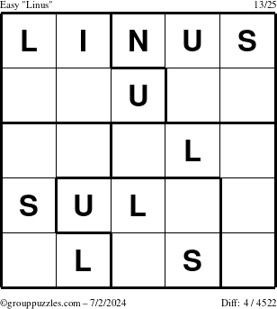 The grouppuzzles.com Easy Linus puzzle for Tuesday July 2, 2024