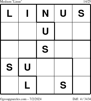 The grouppuzzles.com Medium Linus puzzle for Tuesday July 2, 2024