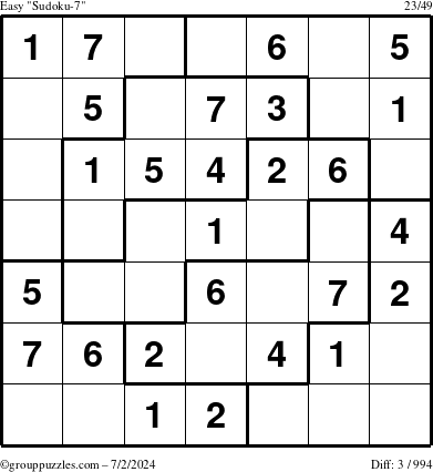 The grouppuzzles.com Easy Sudoku-7 puzzle for Tuesday July 2, 2024