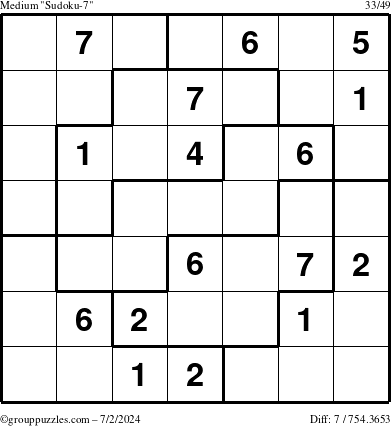 The grouppuzzles.com Medium Sudoku-7 puzzle for Tuesday July 2, 2024