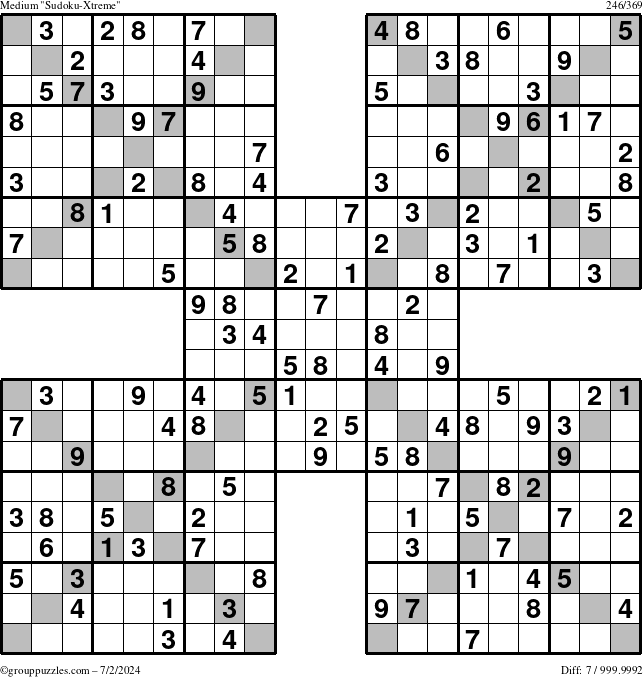 The grouppuzzles.com Medium Sudoku-Xtreme puzzle for Tuesday July 2, 2024