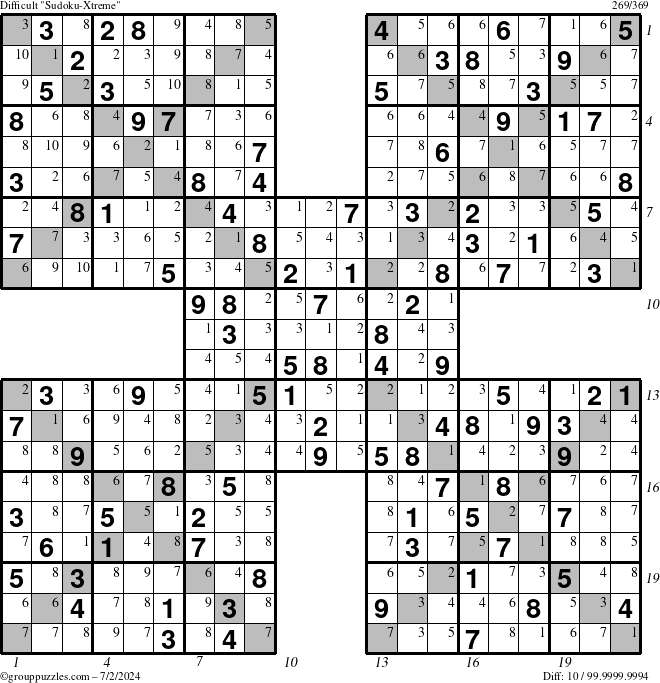 The grouppuzzles.com Difficult Sudoku-Xtreme puzzle for Tuesday July 2, 2024 with all 10 steps marked