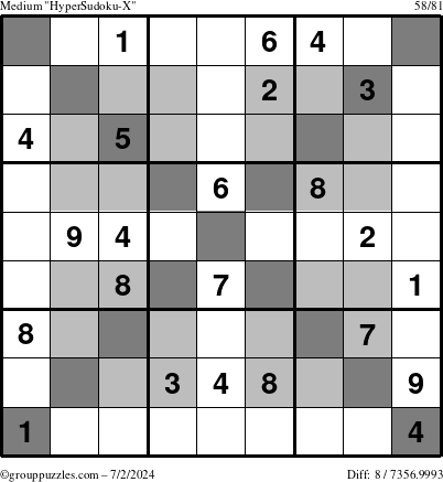 The grouppuzzles.com Medium HyperSudoku-X puzzle for Tuesday July 2, 2024