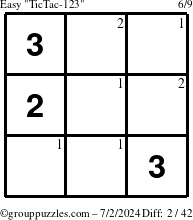 The grouppuzzles.com Easy TicTac-123 puzzle for Tuesday July 2, 2024 with the first 2 steps marked