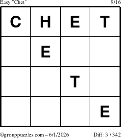 The grouppuzzles.com Easy Chet puzzle for Monday June 1, 2026