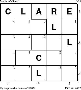 The grouppuzzles.com Medium Clare puzzle for Monday June 1, 2026 with all 4 steps marked
