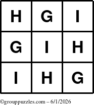 The grouppuzzles.com Answer grid for the TicTac-GHI puzzle for Monday June 1, 2026