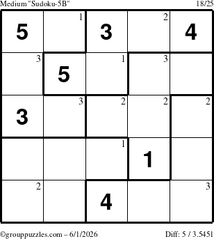 The grouppuzzles.com Medium Sudoku-5B puzzle for Monday June 1, 2026 with the first 3 steps marked