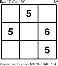 The grouppuzzles.com Easy TicTac-456 puzzle for Monday June 1, 2026