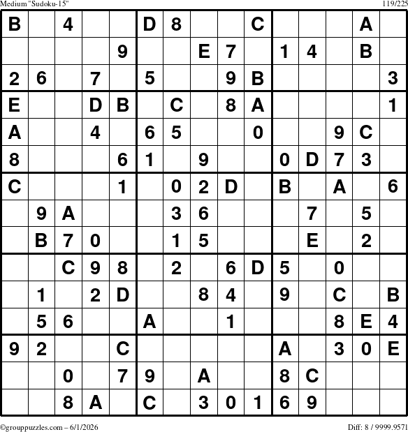 The grouppuzzles.com Medium Sudoku-15 puzzle for Monday June 1, 2026