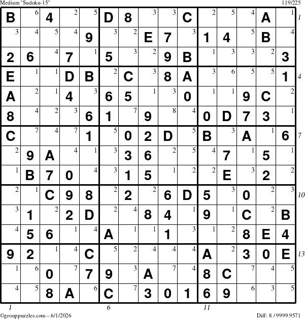The grouppuzzles.com Medium Sudoku-15 puzzle for Monday June 1, 2026 with all 8 steps marked