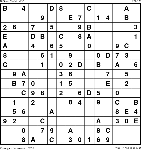 The grouppuzzles.com Difficult Sudoku-15 puzzle for Monday June 1, 2026