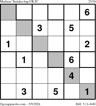 The grouppuzzles.com Medium Sudoku-6up-UR-D puzzle for Saturday May 9, 2026