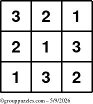 The grouppuzzles.com Answer grid for the TicTac-123 puzzle for Saturday May 9, 2026