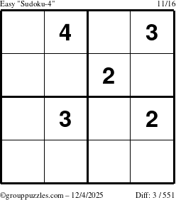 The grouppuzzles.com Easy Sudoku-4 puzzle for Thursday December 4, 2025