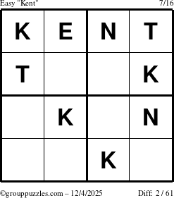 The grouppuzzles.com Easy Kent puzzle for Thursday December 4, 2025