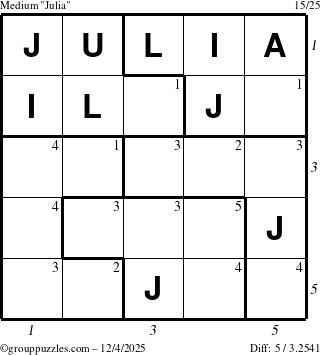 The grouppuzzles.com Medium Julia puzzle for Thursday December 4, 2025 with all 5 steps marked