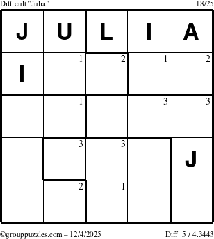The grouppuzzles.com Difficult Julia puzzle for Thursday December 4, 2025 with the first 3 steps marked