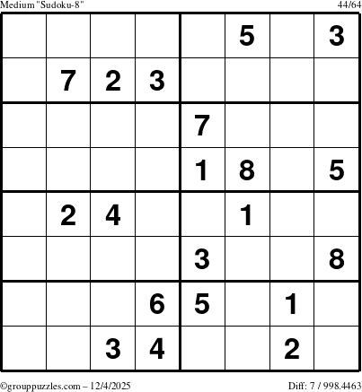The grouppuzzles.com Medium Sudoku-8 puzzle for Thursday December 4, 2025
